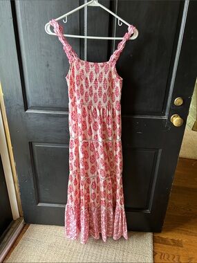 Pink Floral Smocked Maxi Dress